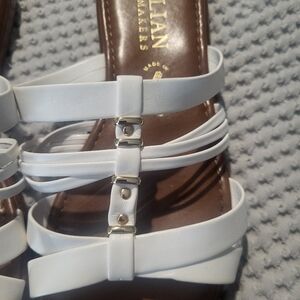 Italian Shoemakers White Strappy Sandals with Gold Accents
